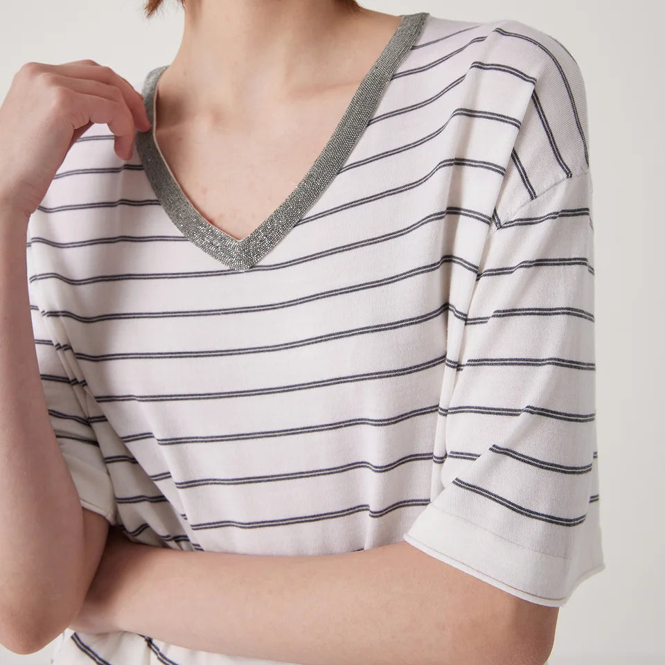 BD3511191 Women's Summer Wool Silk stripe tops Luxury Clothing Comfortable Breathable sweaters knitted tshirts